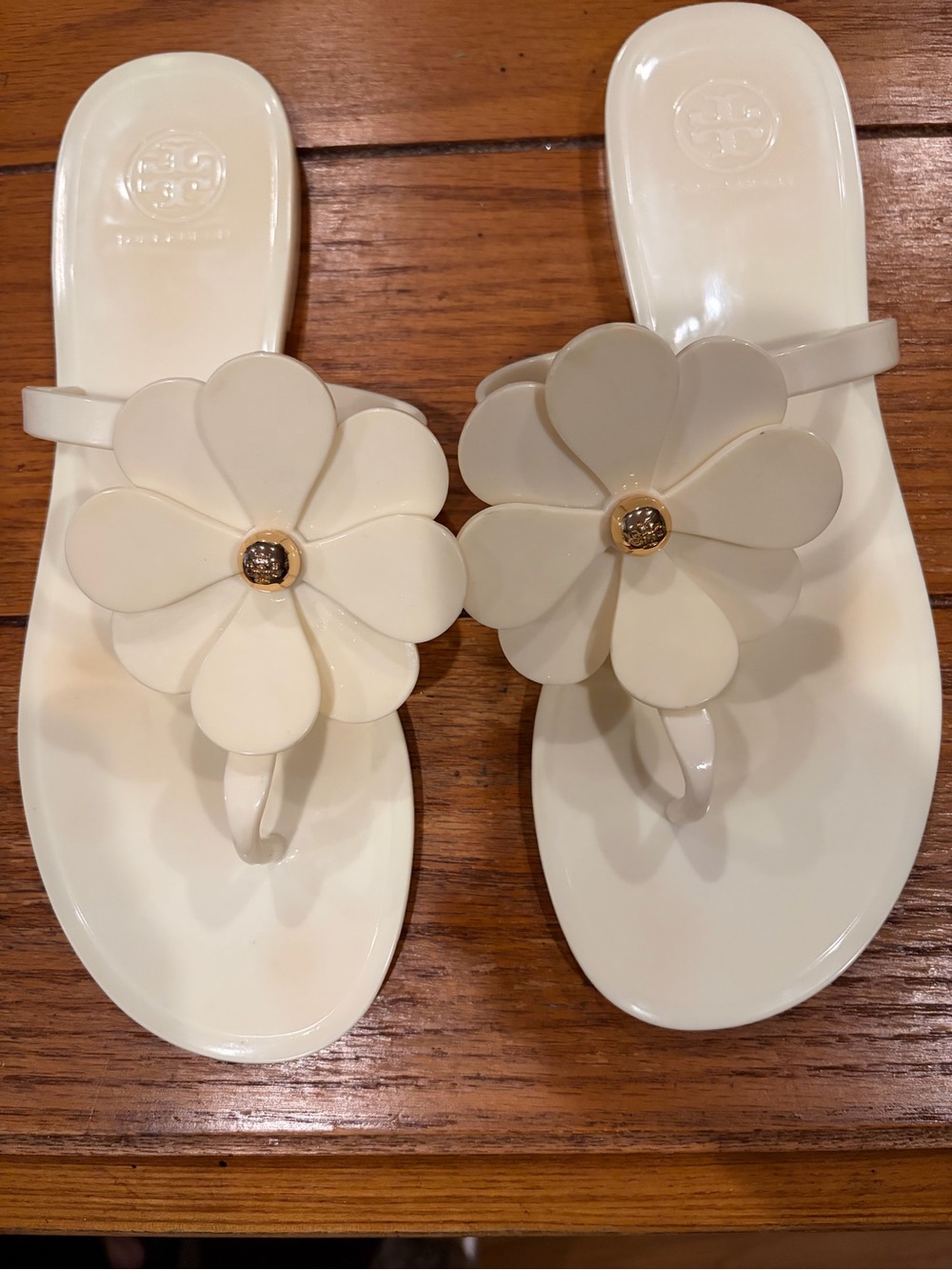 Tory Burch Cream Floral Jelly Thong Sandals
